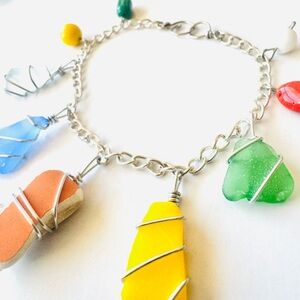 Colorful Sea Glass and Sea Pottery Bracelet